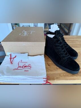 Christian Louboutin Louis Flat Black Suede High Top EU 45 US 12 BNIB
